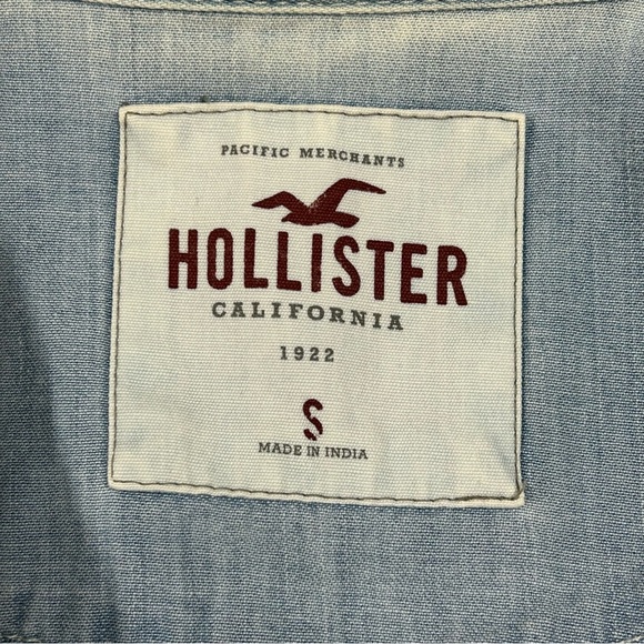 Hollister Womens Denim Pearl Snap Shirt Sz S Distressed Western Y2k - Picture 10 of 11